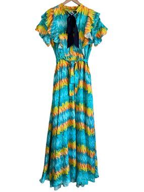 Anyango Mpinga Colorful Vibrant Ruffle Tie Neck Maxi Gown Dress